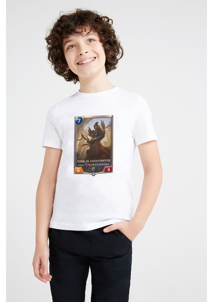 Yone El Cazavientos Baskılı Unisex Çocuk Beyaz T-Shirt