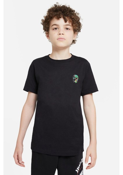 Computer Skull Baskılı Unisex Çocuk Siyah T-Shirt