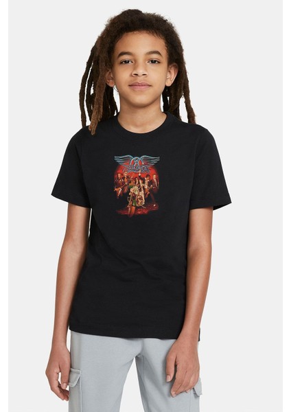 Aerosmith Metal Rocl Müzik Music Baskılı Unisex Çocuk Siyah T-Shirt