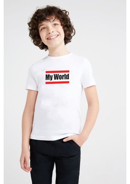 My World Baskılı Unisex Çocuk Beyaz Tshirt