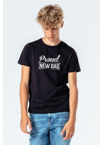 Proud New Dad Baskılı Unisex Çocuk Siyah Tshirt