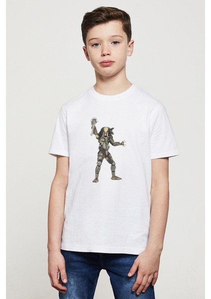 Predator City Hunter Baskılı Unisex Çocuk Beyaz T-Shirt
