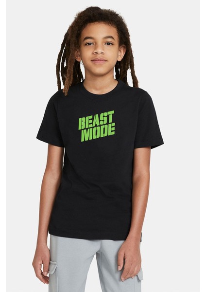 Beast Mode Baskılı Unisex Çocuk Siyah T-Shirt