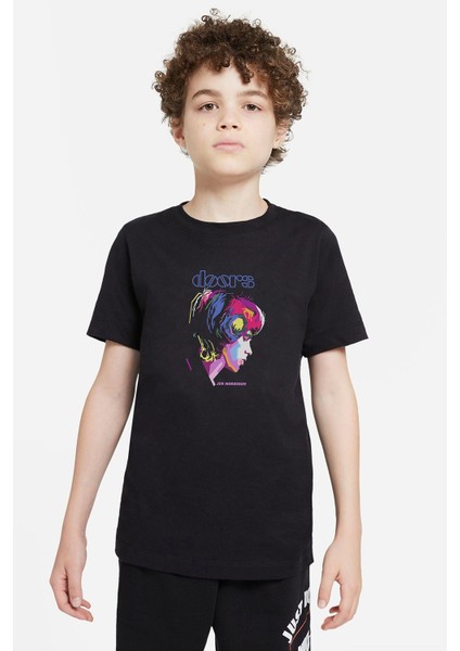 Doors Jım Morrıson Metal Baskılı Unisex Çocuk Siyah T-Shirt