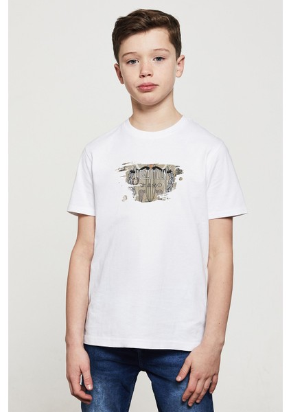 LED Zeppelin Baskılı Unisex Çocuk Beyaz T-Shirt