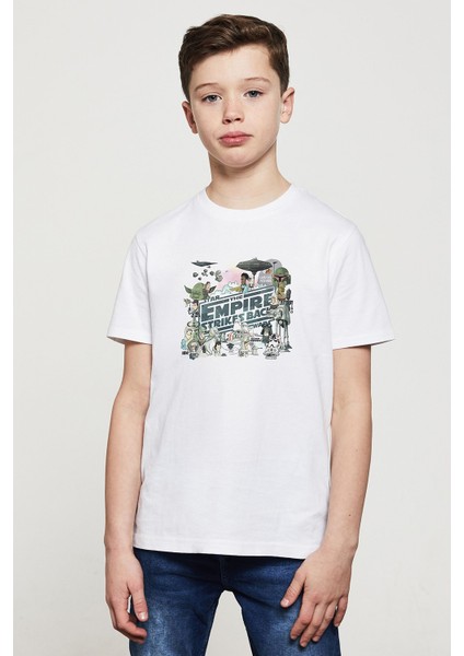 The Empire Strikes Back Baskılı Unisex Çocuk Beyaz T-Shirt