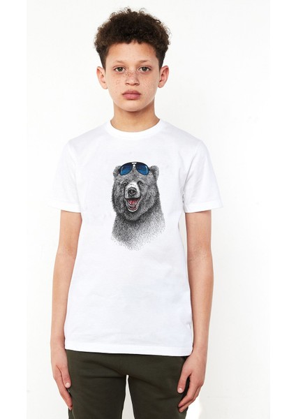 Ayı Kutup Ayısı Boz Ayı Bear Baskılı Unisex Çocuk Beyaz T-Shirt