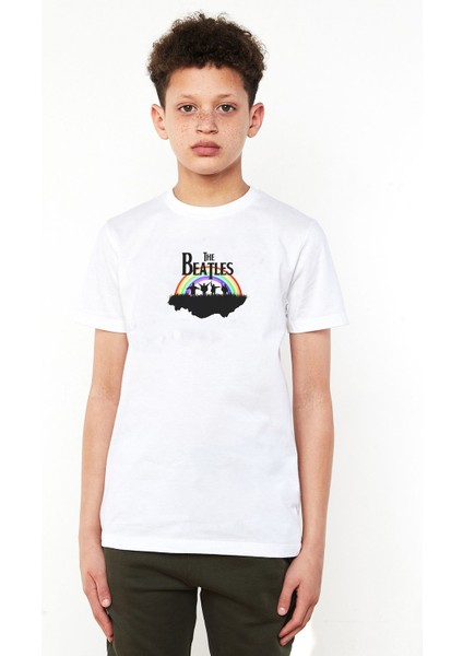 The Beatles Metal Rock Music Müzik Baskılı Unisex Çocuk Beyaz T-Shirt