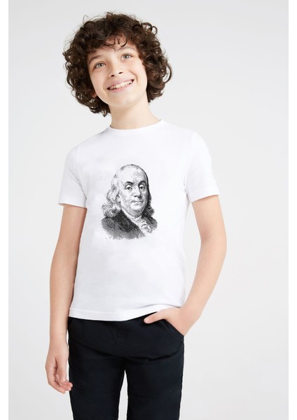 Benjamin Baskılı Unisex Çocuk Beyaz T-Shirt