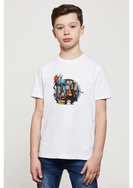 Rick Carton Baskılı Unisex Çocuk Beyaz T-Shirt