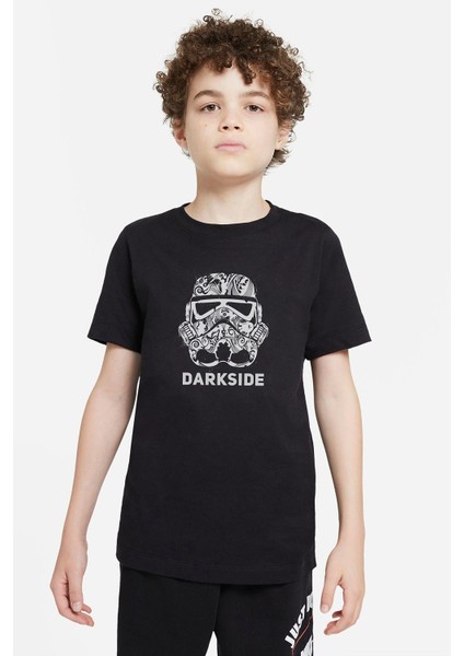 Dark Side Baskılı Unisex Çocuk Siyah T-Shirt