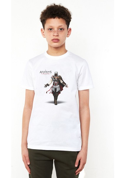 Assasins Creed Baskılı Unisex Çocuk Beyaz T-Shirt