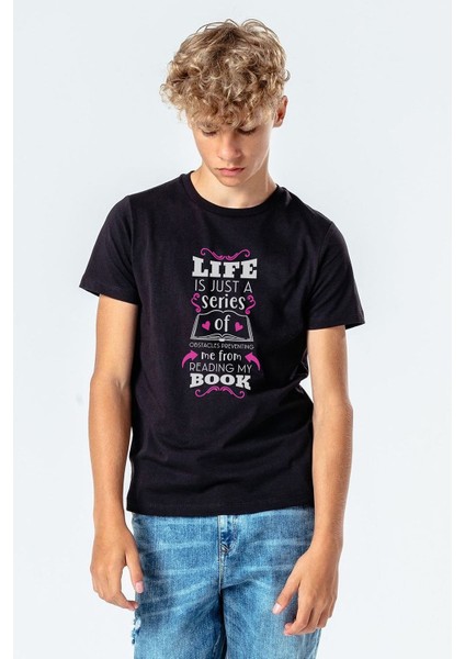 A Series Of Unfortunate Events Book Baskılı Unisex Çocuk Siyah Tshirt