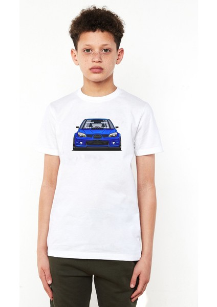 Subaru Stı Baskılı Unisex Çocuk Beyaz T-Shirt