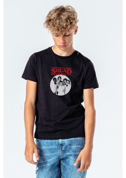 Stanger Things Squad Goals Baskılı Unisex Çocuk Siyah T-Shirt