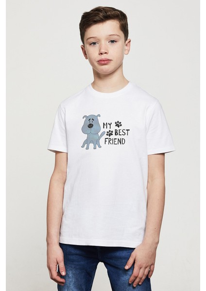 My Best Friend Baskılı Unisex Çocuk Beyaz T-Shirt