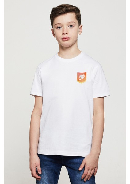 Anime Fairy Tail Glass Guild Emblem Baskılı Unisex Çocuk Beyaz T-Shirt