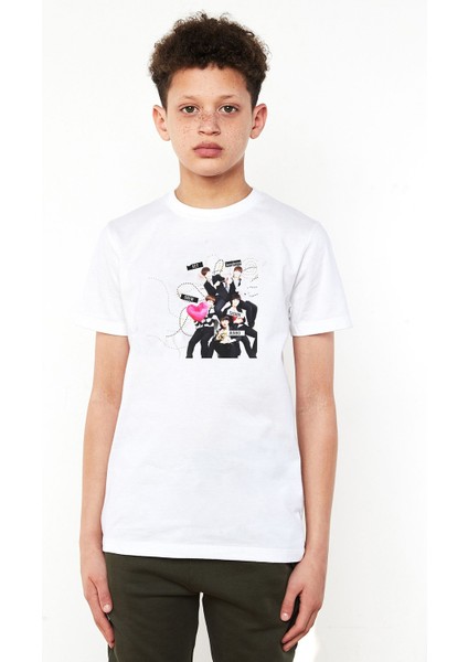 Kpop Key Shinee Sol Baskılı Unisex Çocuk Beyaz T-Shirt