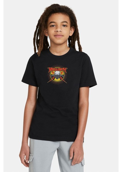 Megadeth Skull Metal Rock Müzik Music Baskılı Unisex Çocuk Siyah T-Shirt