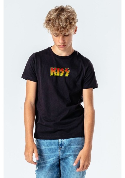 Kiss Logo Baskılı Unisex Çocuk Siyah Tshirt