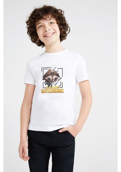 Pubg Soldier Playerunknown's Battlegrounds Kare Baskılı Unisex Çocuk Beyaz T-Shirt