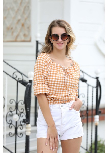 Bağlama Detaylı Crop Bluz 1736 Sarı S modelleri