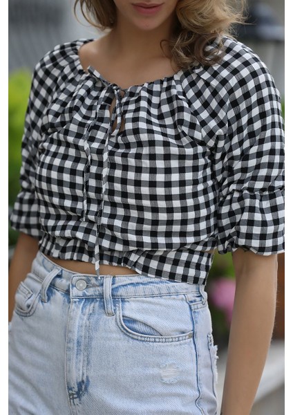 Bağlama Detaylı Crop Bluz 1736 Siyah S modelleri