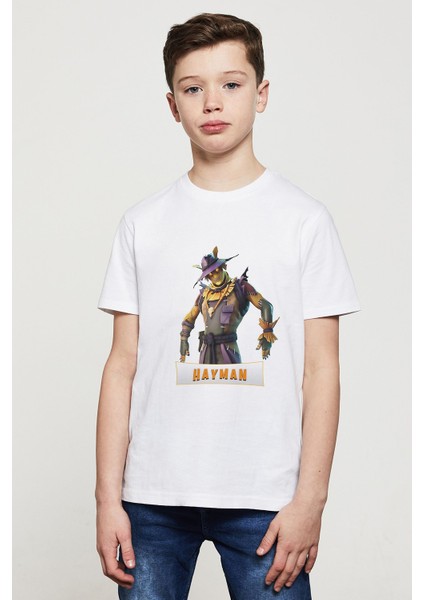 Hayman Fortnite Baskılı Unisex Çocuk Beyaz T-Shirt