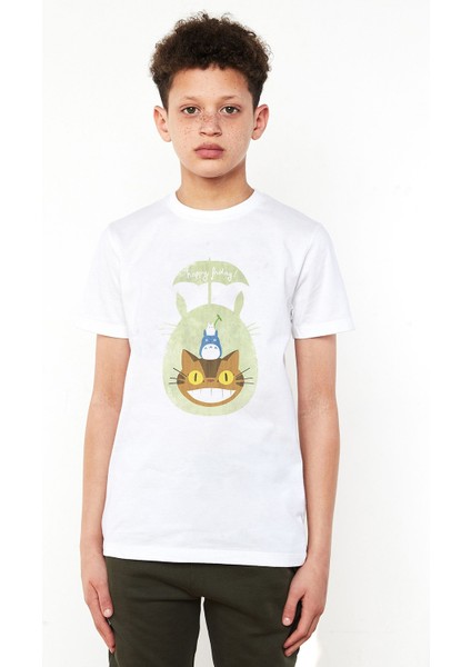 Komşum My Neighbor Totoro Baskılı Unisex Çocuk Beyaz T-Shirt