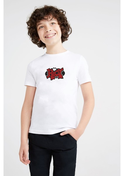 Riot Logo Baskılı Unisex Çocuk Beyaz Tshirt