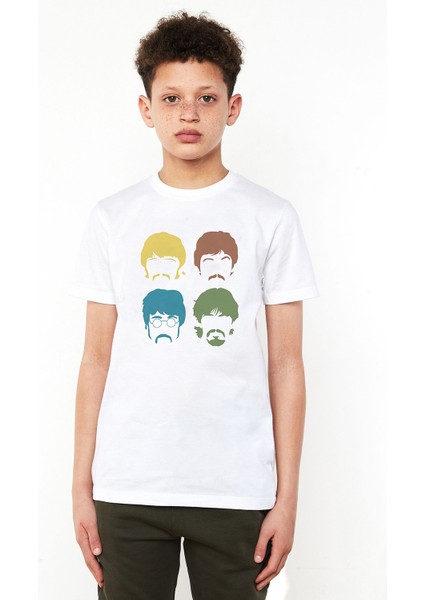 Beatles 1 Baskılı Unisex Çocuk Beyaz T-Shirt