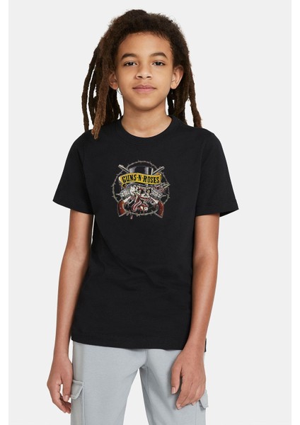 Guns N Roses Metal Baskılı Unisex Çocuk Siyah T-Shirt