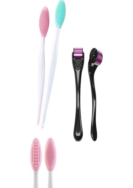 Çift Taraflı Siyah Nokta Gözenek Temizleyici Fırça ve 540 Titanyum Iğneli 0.75 mm Dermaroller