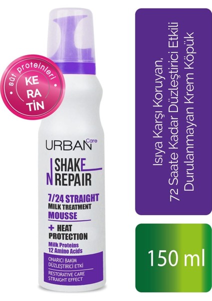 Urban Shake N Repair 7/24 Straight Milk Treatment Mousse 7/24 Düzleştirici Etkili Bakım Köpüğü 150ML