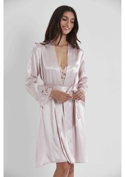 2'lı 4265 Pudra Bayan Saten Gecelik Sabahlık Takımı fiyatları