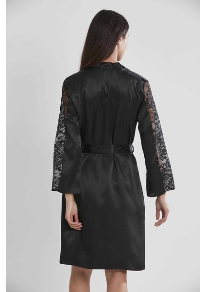 2'li 4025 Siyah Bayan Saten Gecelik Sabahlık Takımı modelleri