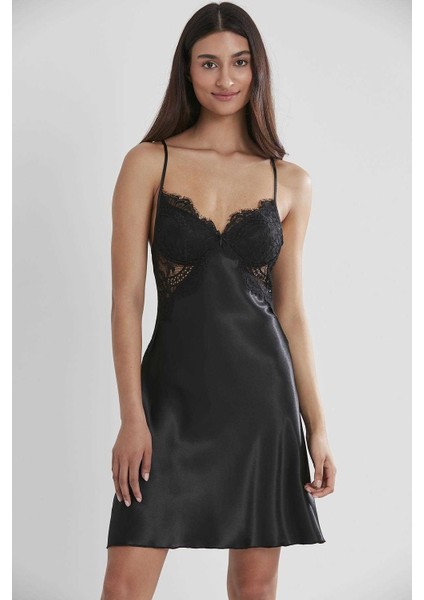 2'li 4025 Siyah Bayan Saten Gecelik Sabahlık Takımı fırsatları