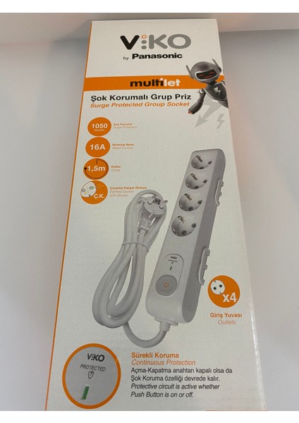 Multi-Let 4 Lü Akım Korumalı + Çocuk Korumalı Grup Priz 1,5 mt 90117630 modelleri