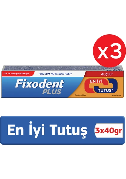 Plus En Iyi Tutuş Diş Protez Yapıştırıcı Krem 40 gr x 3