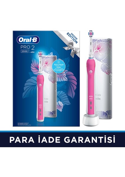 Pro 2500 Şarj Edilebilir Diş Fırçası Cross Action Flora Pink + Seyahat Kabı