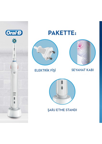 Pro 2500 Şarj Edilebilir Diş Fırçası Cross Action Flora Pink + Seyahat Kabı