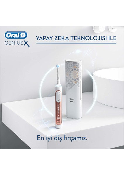 Genius X AI Luxury RoseGold Şarj Edilebilir Diş Fırçası + Seyahat Kabı