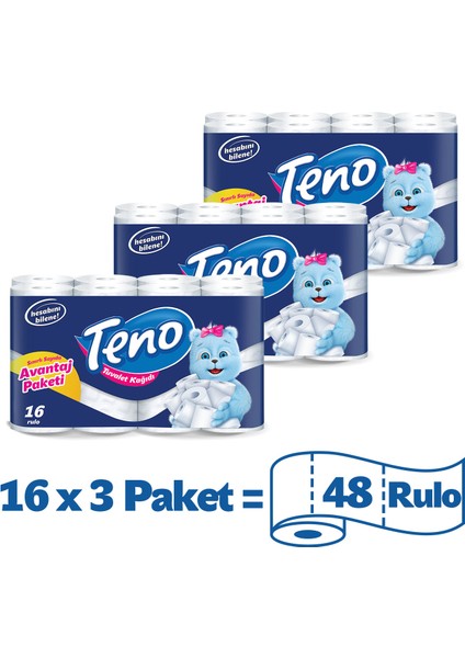 Avantaj Paket Tuvalet Kağıdı 48 Rulo (16 Rulo x 3 Paket)