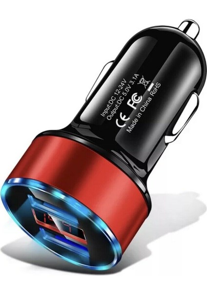12V-24V Çift USB Araç Hızlı Şarj Cihazı - Kırmızı (Yurt Dışından)