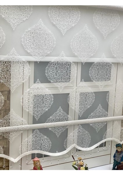 Çift Mekanizmalı Boncuklu Tül Stor Perde - 3553 modelleri