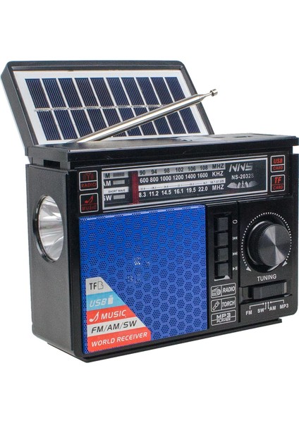 NS-2032S Solar Bluetooth Radyo Güneş Enerjili Gece Lambalı 18 cm