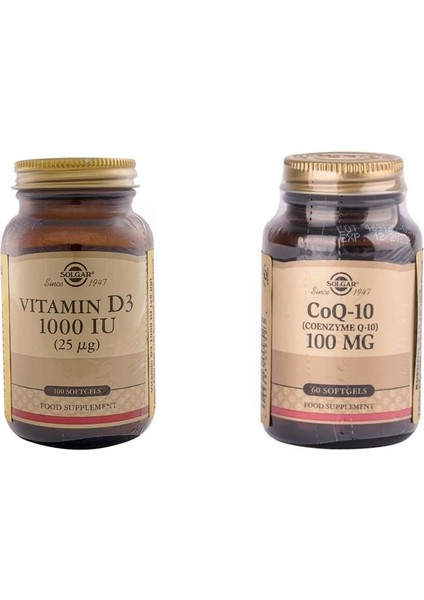 Vitamin D3 1000 Iu 100 Kapsül + Solgar Coenzyme Q-10 100 Mg 60 Kapsül