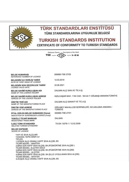 Kgdalsan Sıvatek Perlitli Sıva Alçısı 1 kg