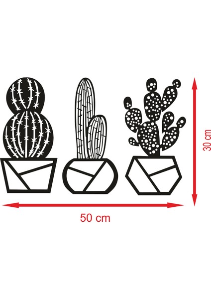 Tahtakurusu Tasarım 3 Lü Kaktüs Duvar Süsü Dekoru Dekoratif Ahşap Tablo