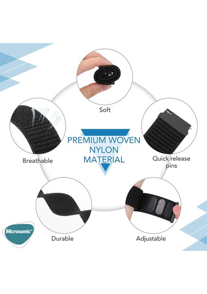 Garmin Vivoactive 3 Hasırlı Kordon Woven Sport Loop Siyah